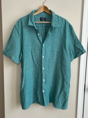 Primark Short Sleeve Textured Shirt Teal Aqua Regular Fit Button Front Size 3XL
